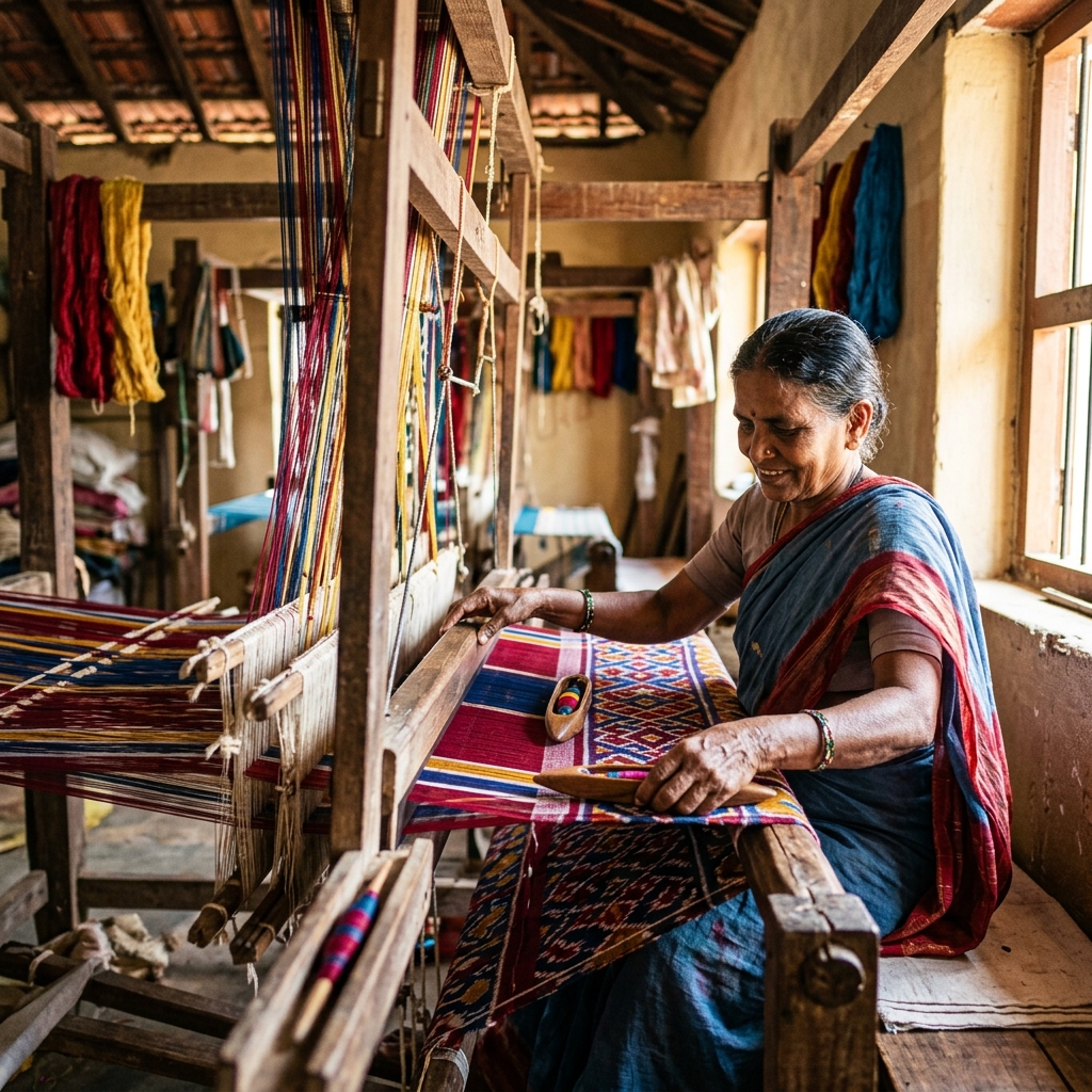 Artisan working on a handloom