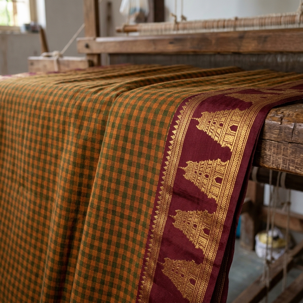 Close up of Narayanpet handloom check pattern